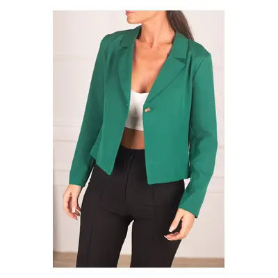 armonika Women's Dark Green Single Button Crop Jacket