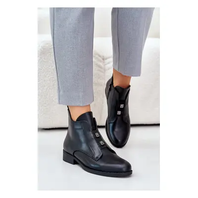 Insulated women's ankle boots on a flat heel made of eco leather S.Barski black