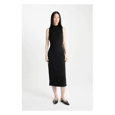 DEFACTO Bodycon Bodycon Basic Plain Half Turtleneck Black Sleeveless Midi Dress