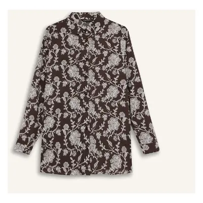 DEFACTO Loose Fit Shirt Collar Patterned Long Sleeve Shirt Tunic