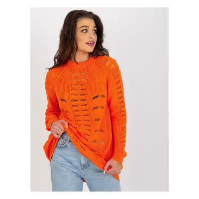 Orange openwork oversize sweater with wool