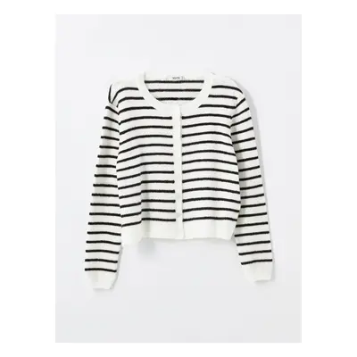 LC Waikiki Crew Neck Striped Long Sleeve Women's Knitwear Cardigan