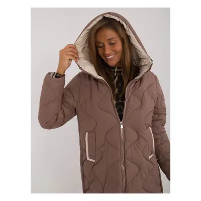 Brown quilted poloseason jacket with hood