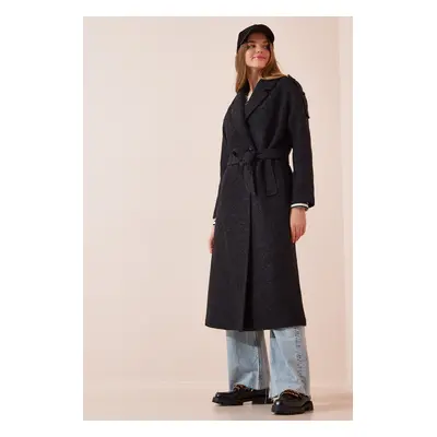 Happiness İstanbul Women's Anthracite Wool Long Premium Coat