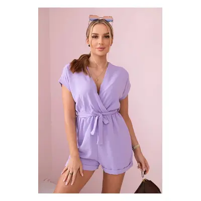 Short jumpsuit with tie at the waist light purple