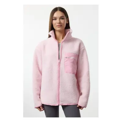 Trendyol Winter Essentials Light Pink Thick Fleece Zipper Stand Collar Pocket Knitted Sweatshirt