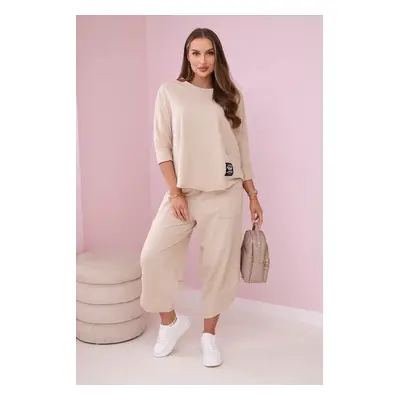 Set of cotton sweatshirt and trousers in beige