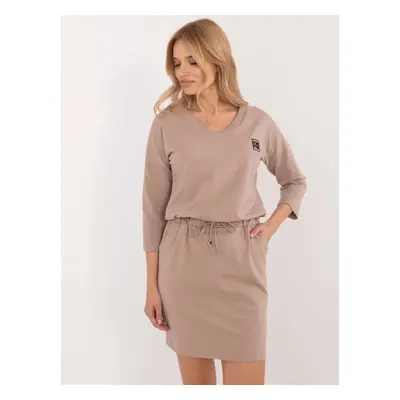 Dark beige sweatshirt dress with pockets