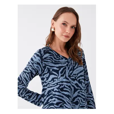 LC Waikiki V-Neck Patterned Long Sleeve Women's Blouse