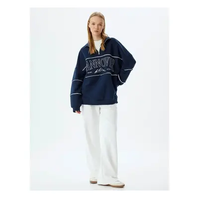 Koton Oversize Sweatshirt Half Zipper College Printed Stand Collar