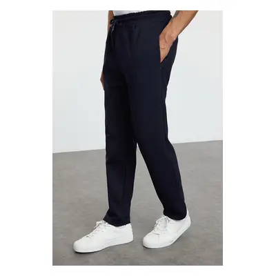 Trendyol Navy Blue Slim Fit Elastic Waist Tied Knitted Casual Trousers