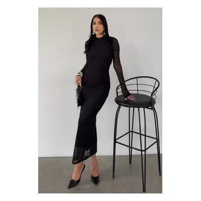 Trendyol Black Fitted Draped Knitted Dress