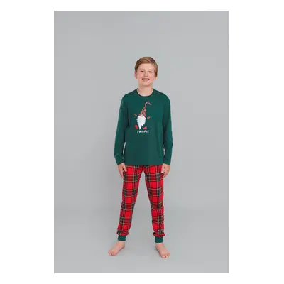 Boys' pyjamas Narwik, long sleeves, long legs - green/print