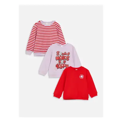 LC Waikiki Crew Neck Printed Baby Girl Sweatshirt 3-Piece