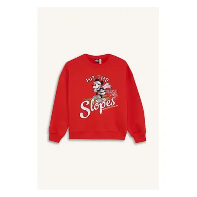 DEFACTO Girls Disney Mickey & Minnie Oversize Wide Pattern Crew Neck Sweatshirt