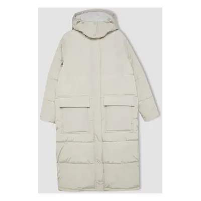 DEFACTO Water Repellent Oversize Wide Cut Hooded Long Coat Parka