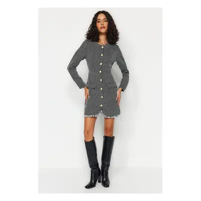 Trendyol Black Straight Cut Buttoned Tweed Woven Jacket Dress