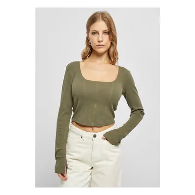 Women's olive with short ribs and long sleeves