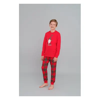 Boys' pyjamas Narwik, long sleeves, long legs - red/print