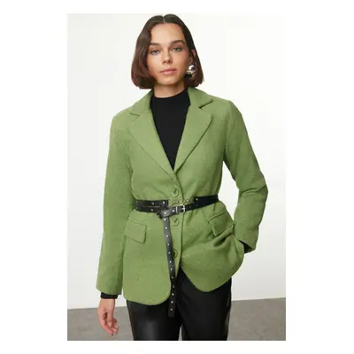 Trendyol Light Khaki Cashmere Belted Blazer Jacket