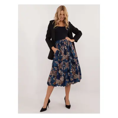 Navy blue midi skirt with print