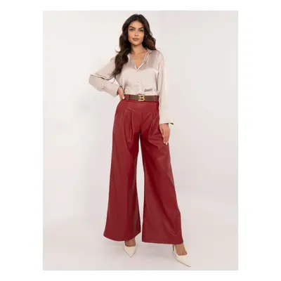 Dark red women's trousers made of eco-leather with insulation