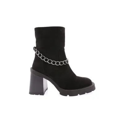 DGN Women's Round Toe Chain Detail Heeled Boots.