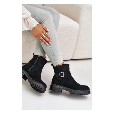 Insulated ankle boots eco suede with zip with buckle black zinovelle