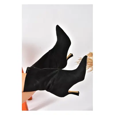 Fox Shoes Women's Black Suede Thin Low Heel Boots