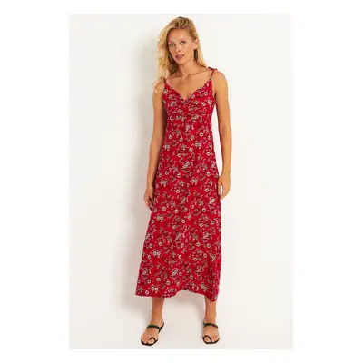 Cool & Sexy Women's Red Rope Strap Floral Midi Dress GO172