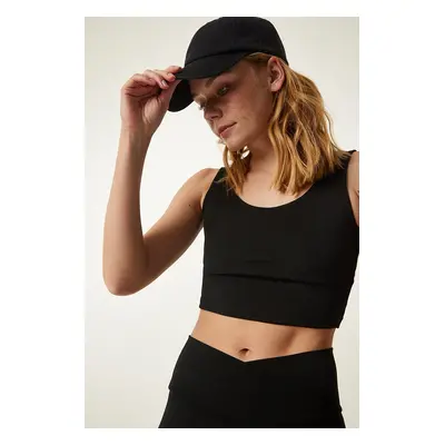 Happiness İstanbul Black Cross Back Detail Shaper Knitted Sports Bra