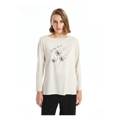 LC Waikiki Crew Neck Printed Long Sleeve Women's T-Shirt