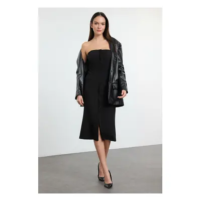 Trendyol Black Strapless Midi Woven Dress