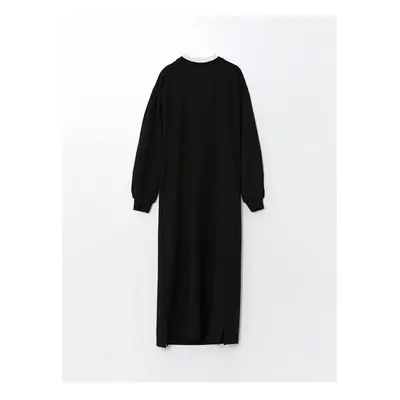 LC Waikiki LCW Modest Black Ruffle Stand Collar Women's Sweatshirt Dress