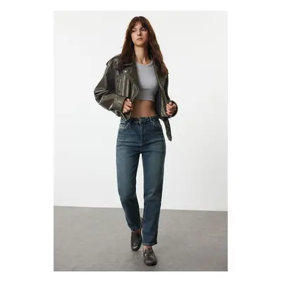 Trendyol Dark Blue High Waist Straight Jeans