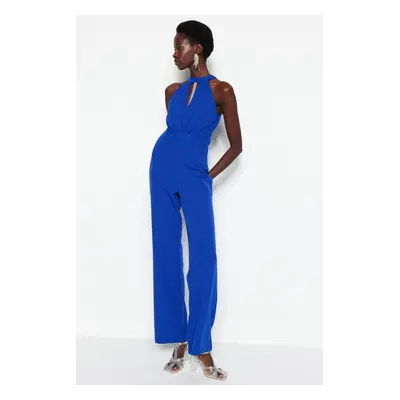 Trendyol Sax-Weave Jumpsuit with Shiny Stones