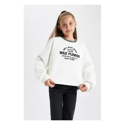 DEFACTO Girl Oversize Wide Pattern Crew Neck Printed Sweatshirt