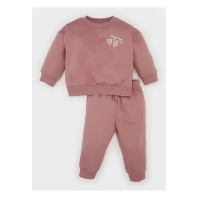 DEFACTO Baby Girl 2-Piece Set Crew Neck Printed Sweatshirt Elastic Waist Tracksuit Bottoms D0813