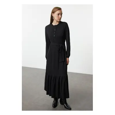 Trendyol Black Belted Knitted Rib/Casino Dress