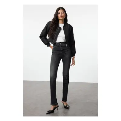 Trendyol Black Slit Super High Waist Slim Flare Jeans