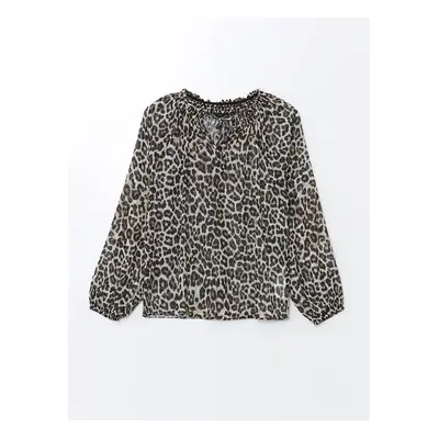 LC Waikiki Tie Collar Leopard Patterned Women's Blouse