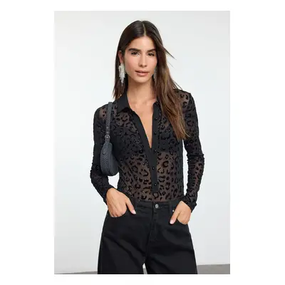 Trendyol Black Tulle Knitted Bodysuit