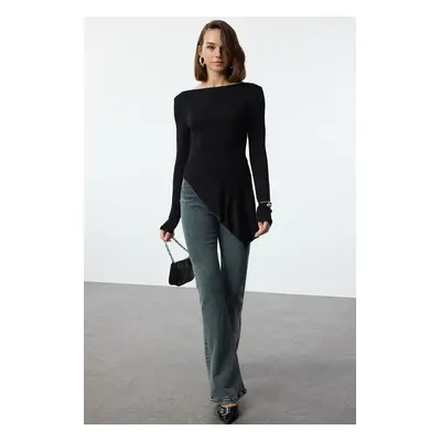 Trendyol Black Viscose/Soft Fabric Asymmetric Flexible Knitted Blouse