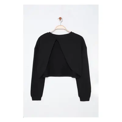 Trendyol Curve Black Asymmetric Super Crop Crew Neck Thin Knitted Sweatshirt