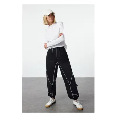 Trendyol Black Cotton Cardigan Stitch Detailed Knitted Sports Sweatpants