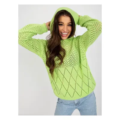 Light green openwork summer sweater with long sleeves