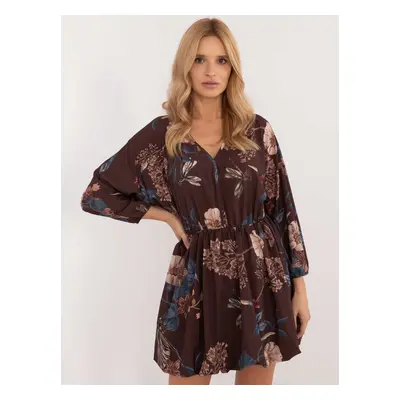 Brown mini dress with a floral print