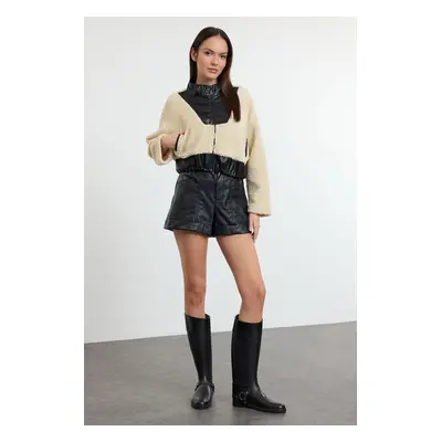 Trendyol Leather Garni Detailed Plush Knitted Sweatshirt