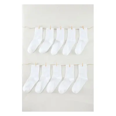 Trendyol White Unisex 10-Pack Cotton College-Tennis-Medium Men's Socks