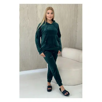 Velour set kangaroo sweatshirt + trousers dark green